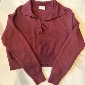 Aritzia Women's V-Neck Clara Waist Wool Sweater in Burgundy